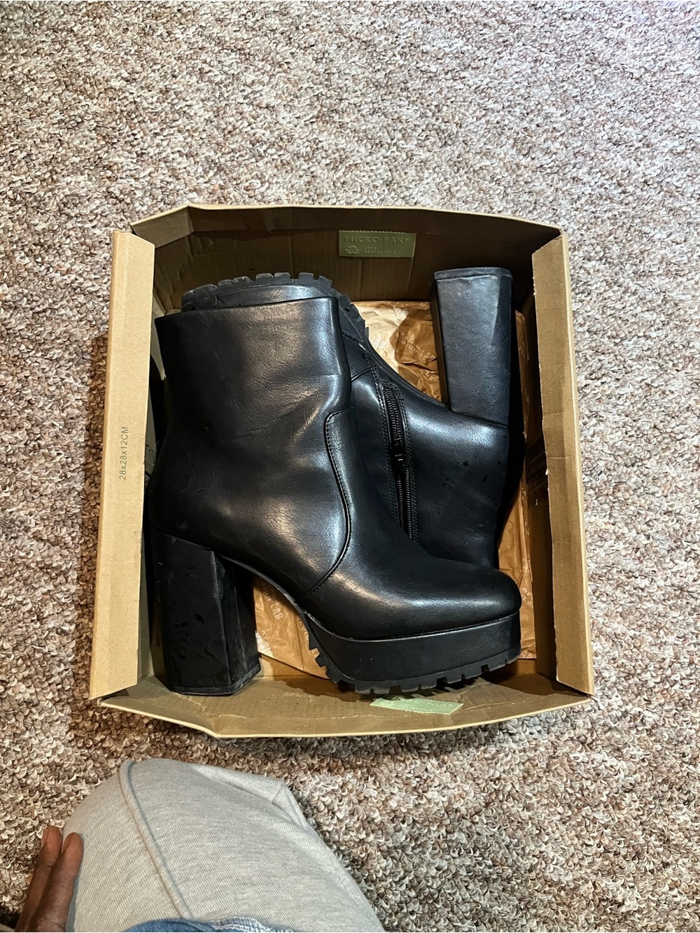 Designer Lab Black Leather Platform Lug Heel Booties